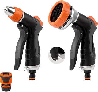 Hoofun 2Pcs Pistola de Riego de Jardín, 10 Modos & 2 Modos Ajustable Boquilla de Pistola de Manguera Jardín para Limpieza de Automóvil, Riego del Césped, Limpieza de Jardines-Aceras, Baño de Mascotas