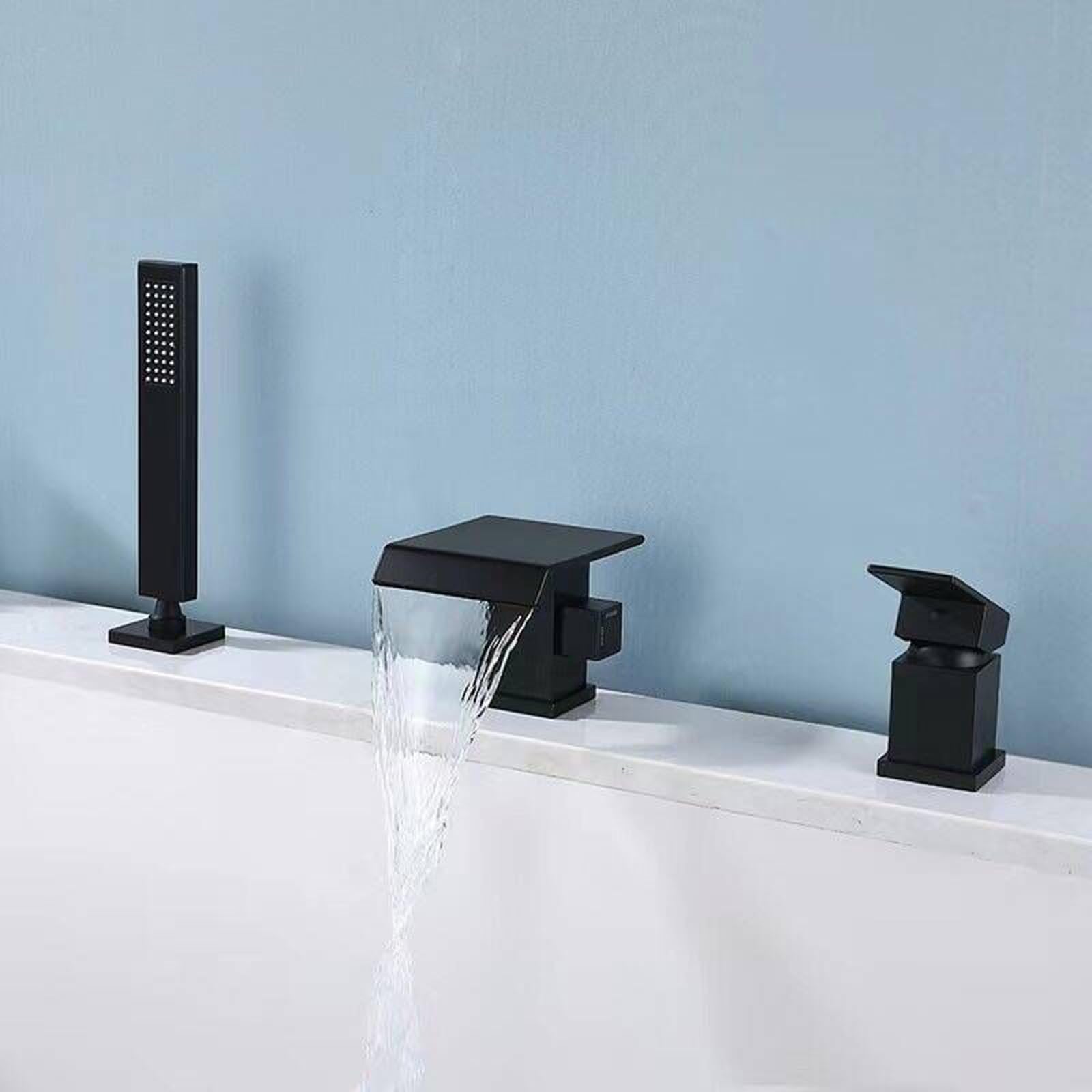 ZYCHSJXA Waterfall Tap Bath Mixer with Shower Attachment 3 Hole Taps Faucet Bathtub Black