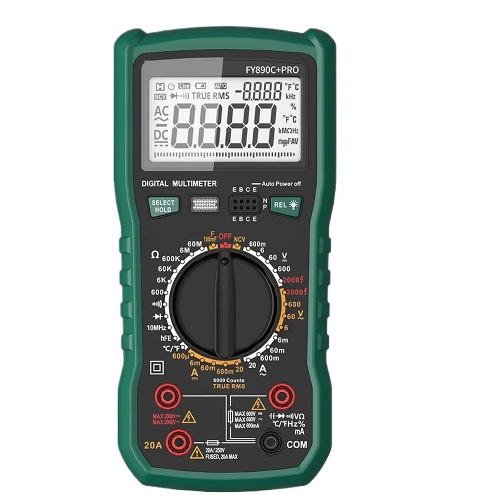 Multimetro Digitale, Multimetro digitale 6000 conteggi AC/DC 2000V/20A Vero RMS Tester di temperatura for elettricisti Fotovoltaico Minerario