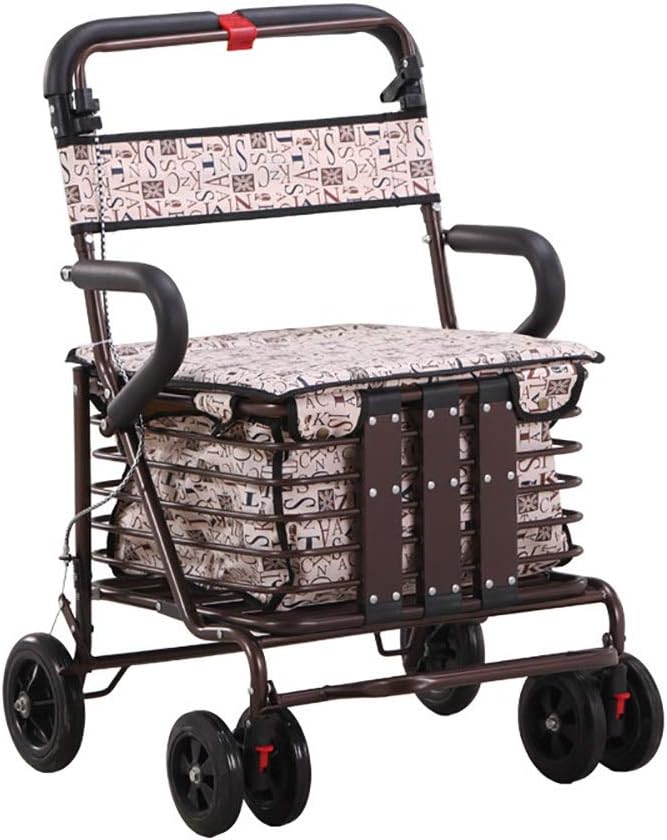 Rollator Walkers Trolley Walker, HeightAdjustable, with Shopping Basket and Seat