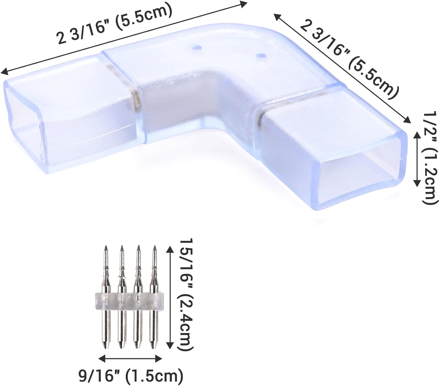 DELight 10pcs L Shape Pin Connectors Accessories with Pin DEL-LP03 for 11/16" W x 3/8" H Neon Rope Lights DEL-D50R DEL-D100R DEL-D150R