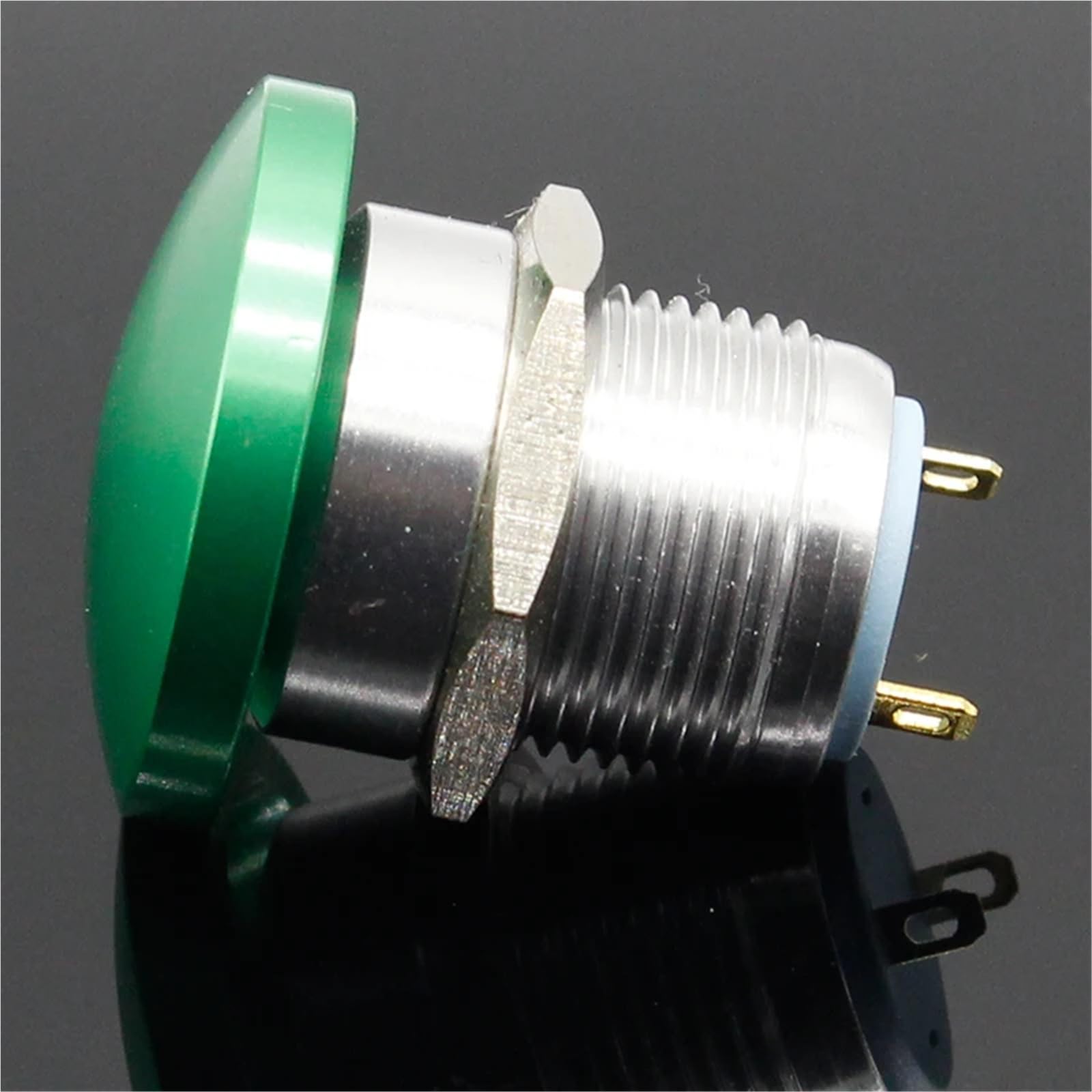 Interruttore a pulsante con testa a fungo in metallo da 16 mm, spesso aperto, verde, corrente 5 A, 1 pezzo(Locking)