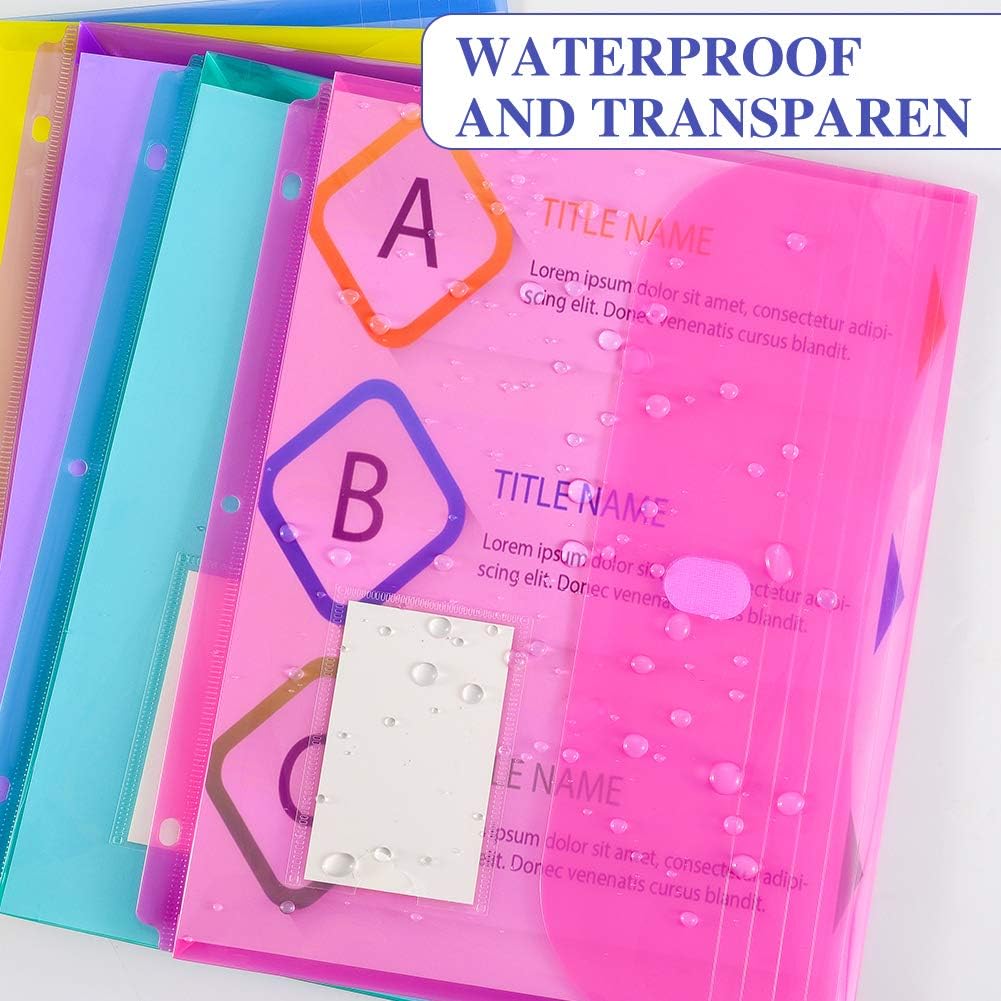 10 Pack Expandable Poly Binder Pocket with 1-Inch Gusset, Side Loading, Letter Size, Pocket Folders Poly Envelopes Clear Document Folders for 3 Ring Binder with Label Pocket for School Home Office