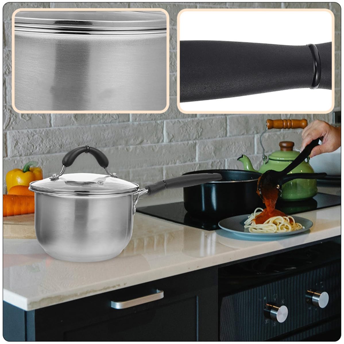 Kichvoe Pentola per Noodles in Acciaio Inox Ispessito, Argento