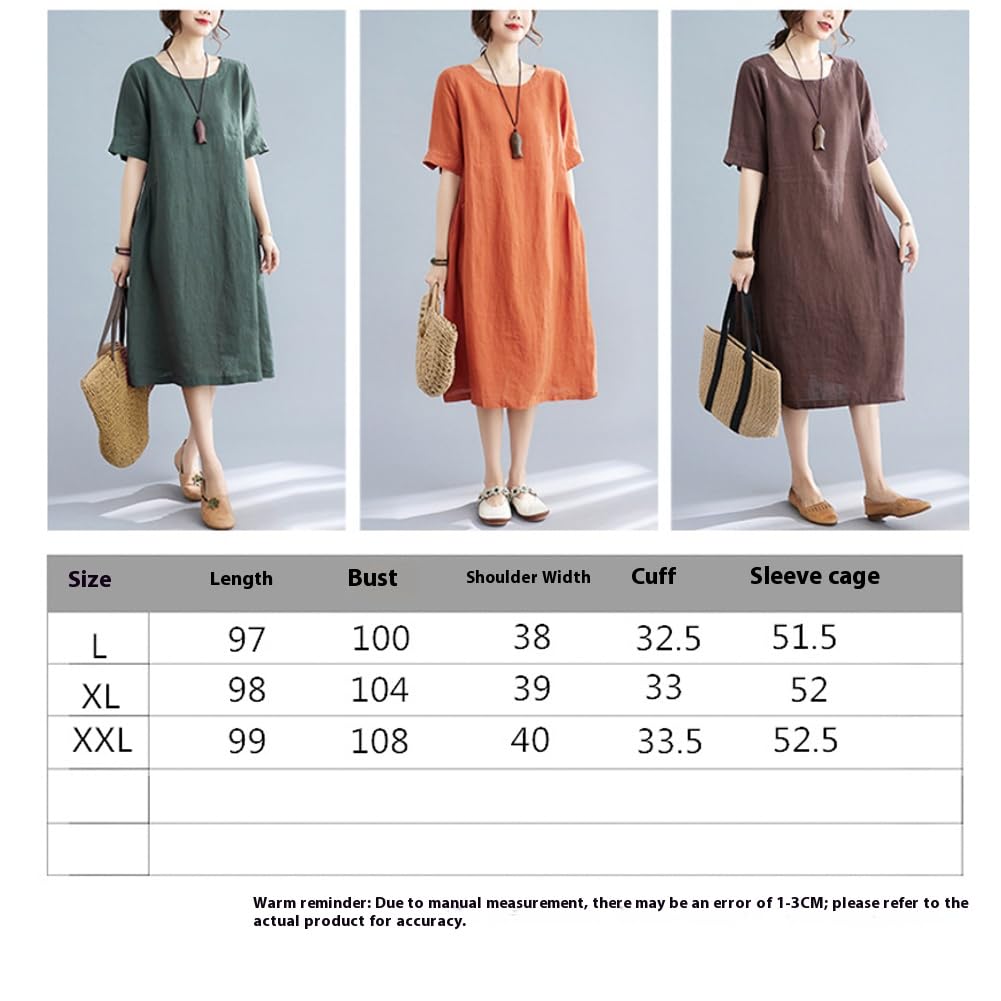 Giapponese Semplice Cotone Lino Donne Vestito Girocollo Allentato A-Line Orlo Gonna per Regalo Mamma