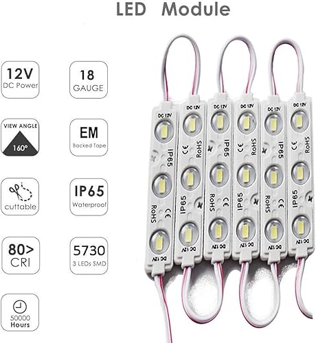 Vista 15 de LED Module, 100pcs 49.8 Ft 5730 SMD 150LM Per LED Module IP65 Waterproof Decorative Light for Advertising Signs with Tape Adhesive Backside