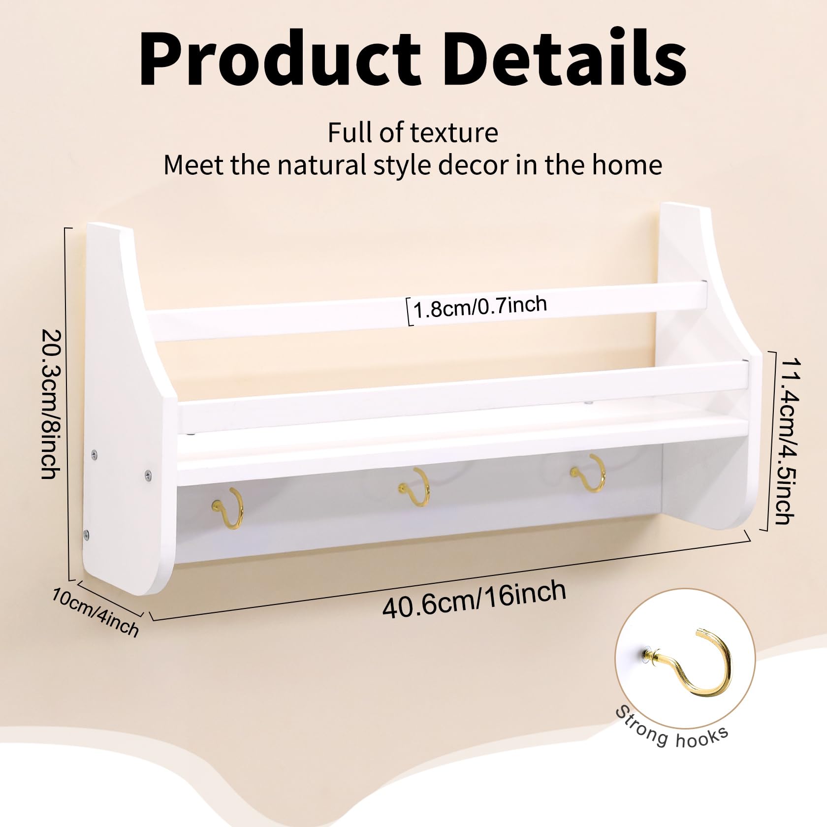 Set di 2 mensole galleggianti per bambini 40 x 20 x 10 cm bianco organizer da parete