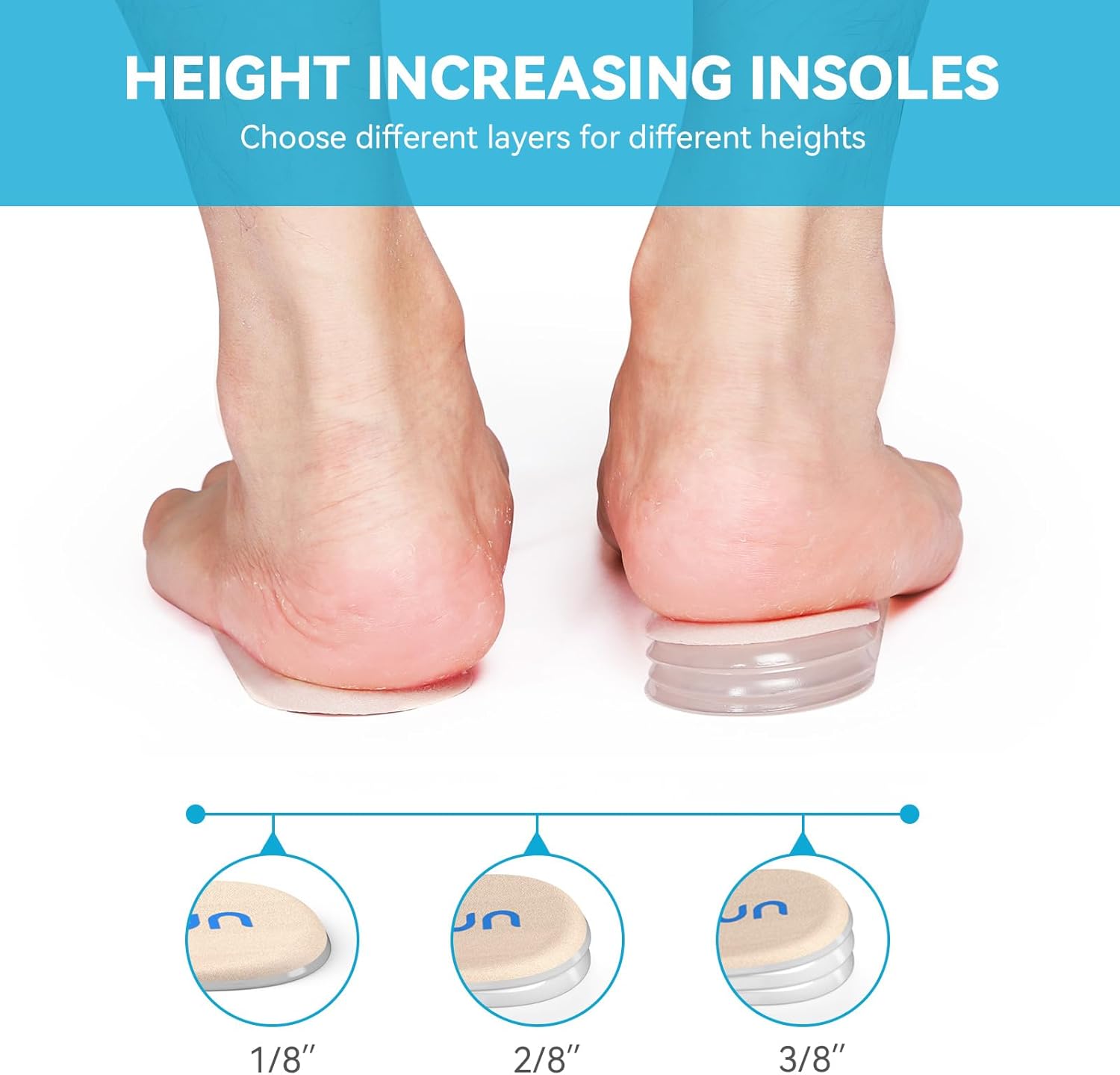 Sumifun Heel Lift, 3-Layer Gel Shoe Lifts for Women Uneven Legs, Adjustable Orthopedic Heel Lifts for Heel Pain and Leg Length Discrepancy, Heel Wedge Inserts 1/8 2/8 3/8 (Size L, Beige)