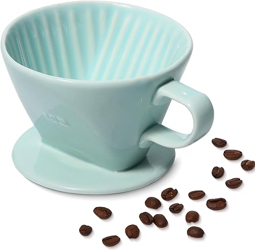 Vista 13 de Pour Over Ceramic - Cafetera de cerámica con 3 agujeros de fondo plano, cono de filtro lento de porcelana para viajes, campamento, oficina, hogar