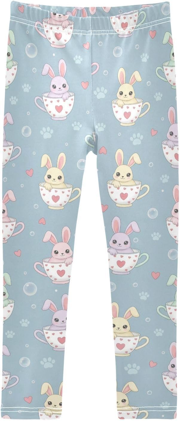 Printed Girls Leggings Cute Cup Rabbit