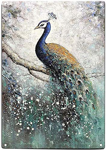 Maiyuan Charming Blue-Green Peacock Standing On Branch Metal Sign Wall Art Decor For Living Room Vintage Art Bar Home Decor Gifts Decoration 8X12Inch #TOP16