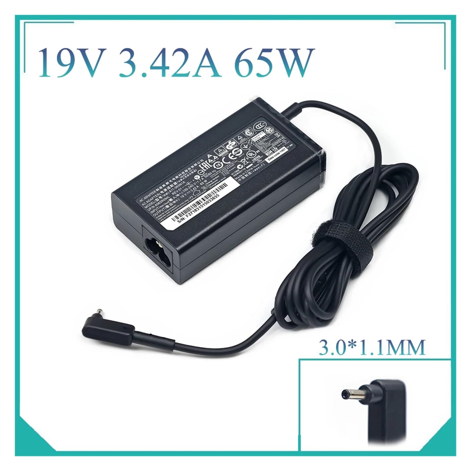 Chargeur d'adaptateur Secteur for Ordinateur Portable 19V 3,42A 65W 3,0 * 1,1mm 100-240V ~ 1,2A 50/60 Hz(EU)