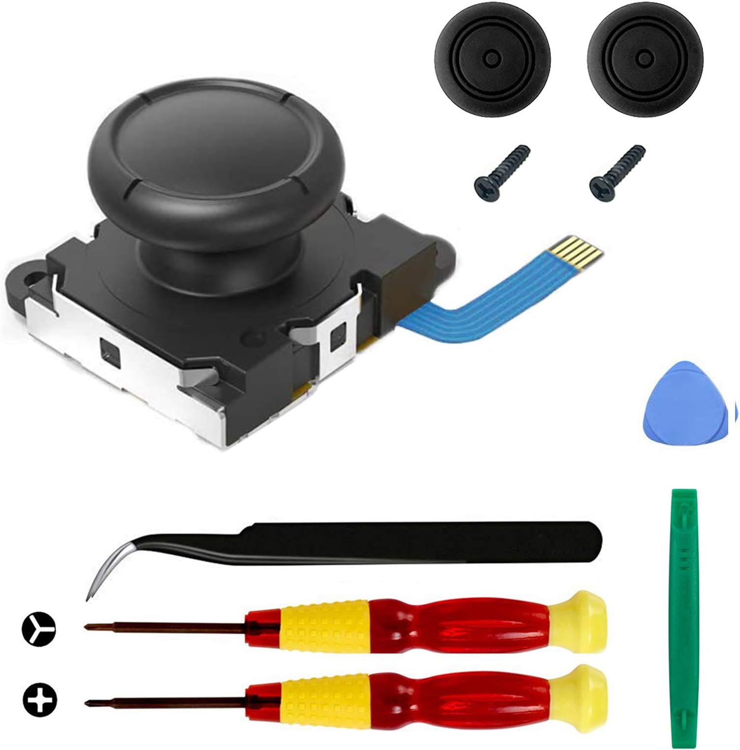 Veanic Replacement Joystick Analog Thumb Stick Repair Kit for Nintendo Switch / Switch OLED Model / Switch Lite Joy-Con Controller - Include Y1.5, Cross Screwdriver, Pry Tools + 2 Thumbstick Caps