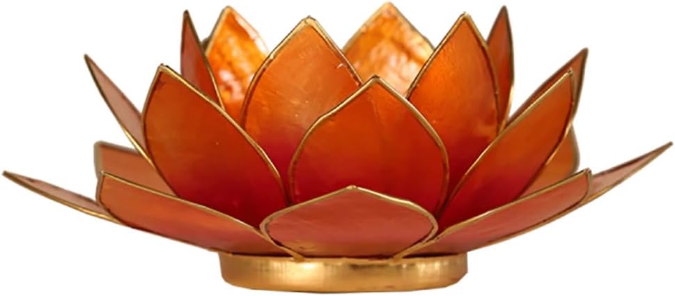 Find Something Different Lotus Tea Light Holder Capiz Shell Pink/Orange Gold Trim