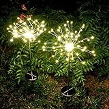 Garden Solar Lights Outdoor- 2 Pack Solar Powered Decorative Stake Landscape Light-DIY Flowers Fireworks Stars for Walkway Pathway Backyard Christmas Party Decor (Warm White)
