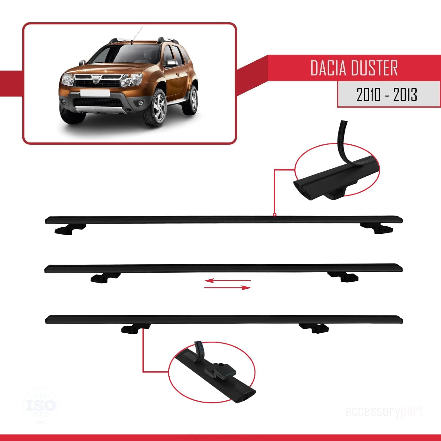 Kompatybilny z Dacia Duster (HS) Pre-Facelift 2010-2013 BASIC Model Aluminiowy bagażnik dachowy 3 poprzeczki, czarne