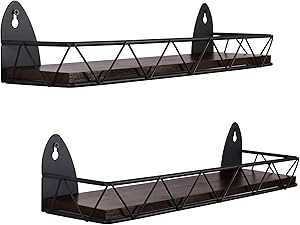 TJ.MOREE Stove Shelf 2 Pack Metal Wall Mount with Large Storage Black Cherry Stain Wooden Base Spice Rack Over The Stove Kitchen Wall Decor