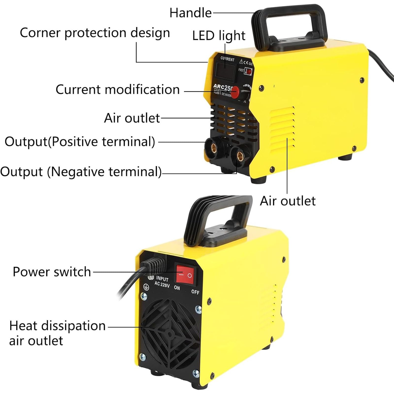 Spawarka o mocy 250 A z 50 prętami, ulepszona mini przenośna spawarka, spawarka inwertorowa IGBT z funkcją Hot Start Arc Force Anti-Stick, do samodzielnej naprawy spawarki łukowej w domu