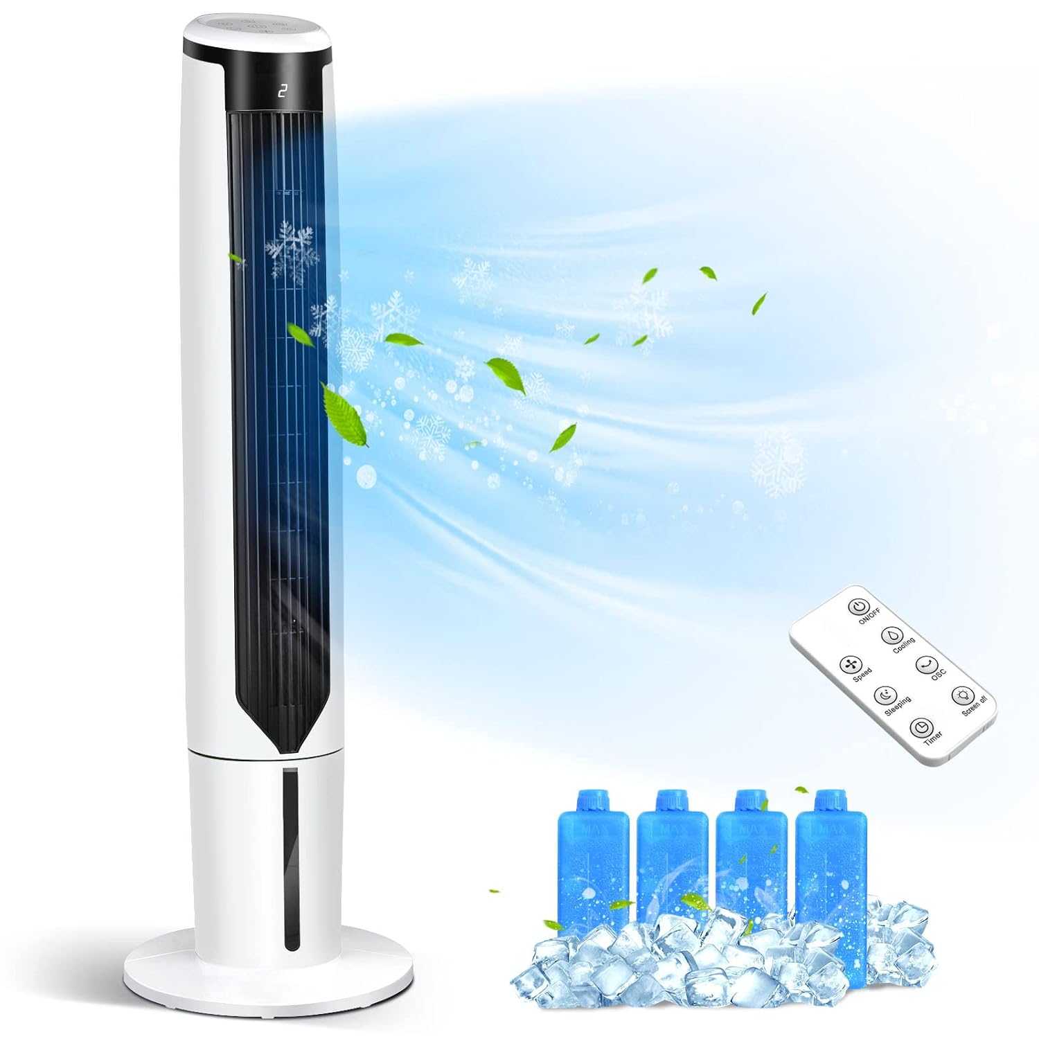 GOFLAME 41 Evaporative Air Cooler Portable 3-IN-1 Oscillating Tower Fan with Remote Control 3 Wind Speeds and 3