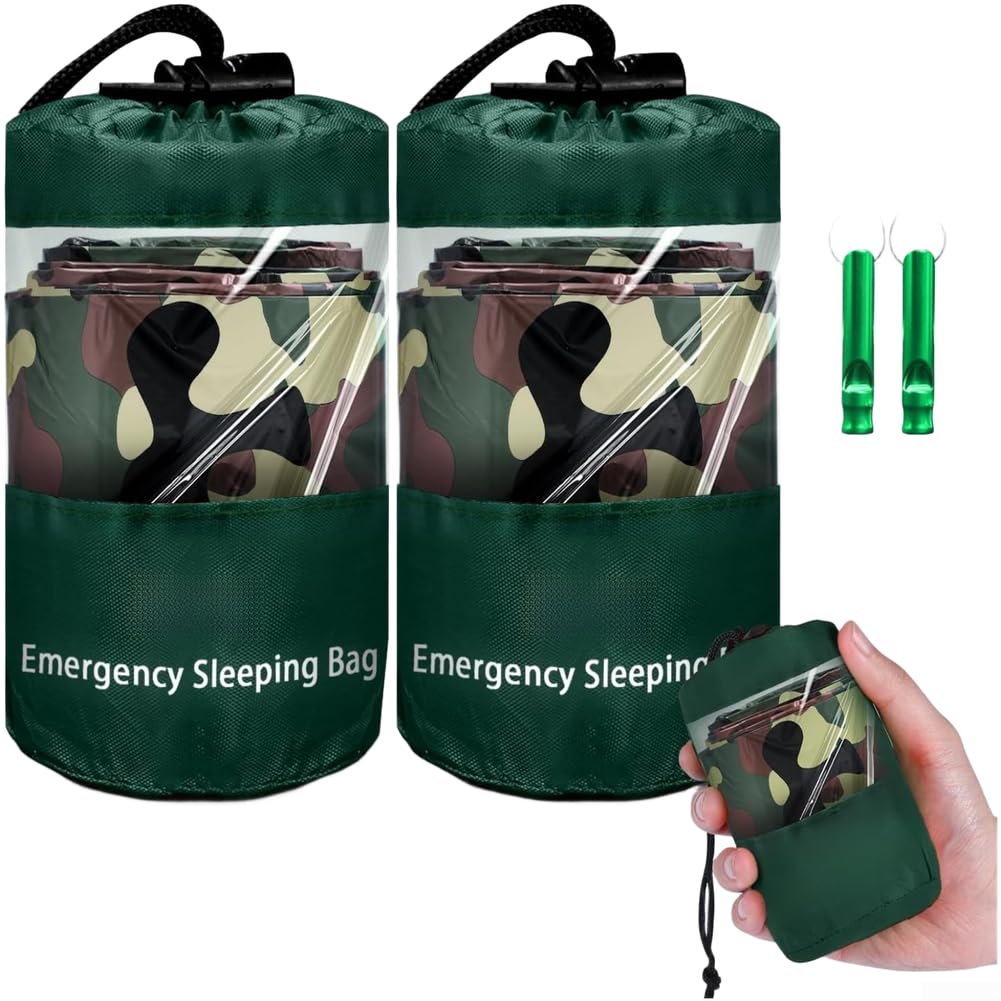 HavenlyCove Survival Sleeping Bag Bivvy with Waterproof and Windproof Mylar Material for Outdoor Camping Hiking Use Lightweight and Compact Design (Set 3)