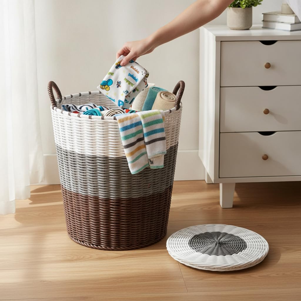Amazon｜Lilihuimaoyi 蓋付きランドリーバスケット プラスチック製洗濯