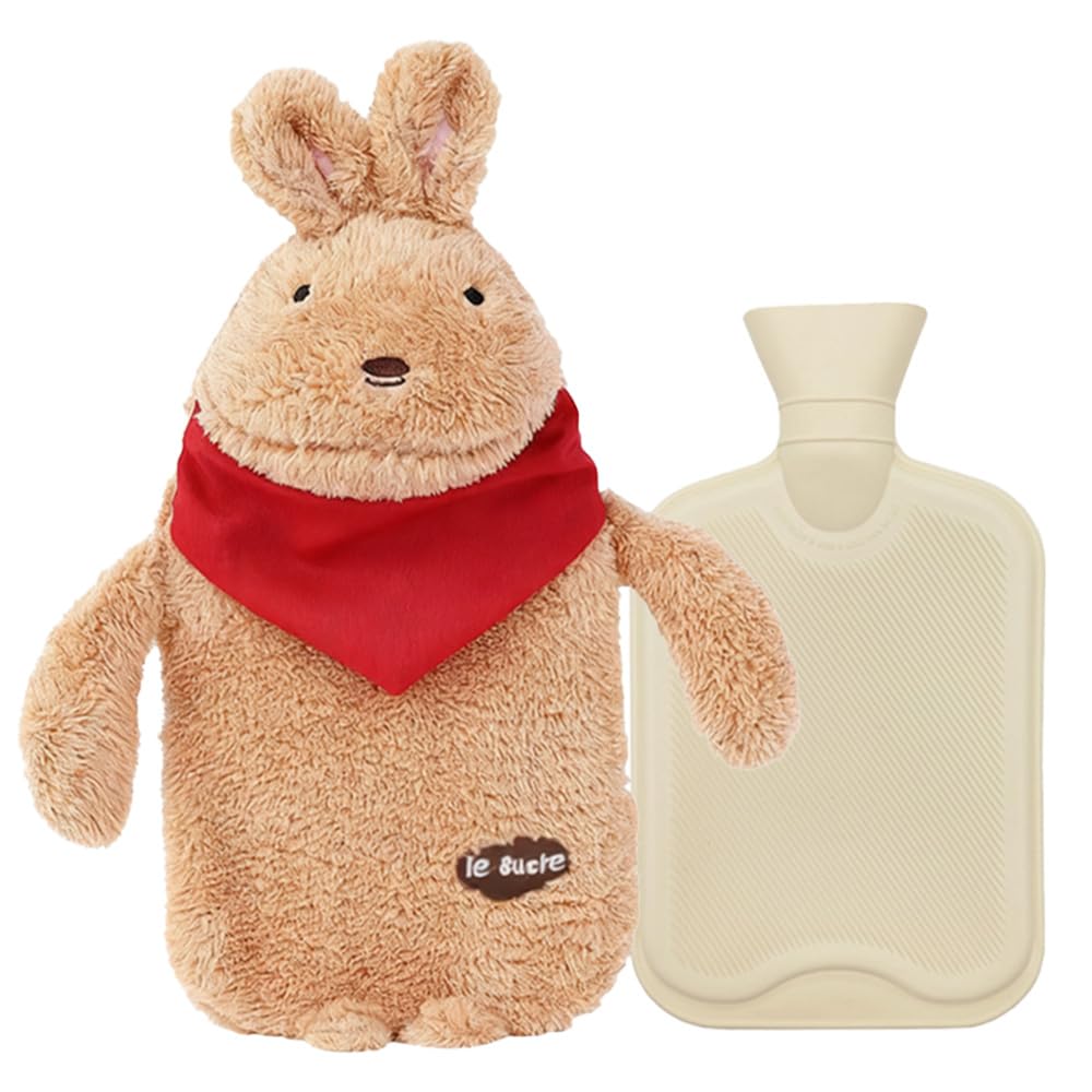 Bolsa de agua caliente prémium,Bolsa de Agua Caliente para el Alivio del Dolor,Botellas de Agua Caliente de Goma,Felpa Bolsas Agua Caliente,Hot water bottle with cover (F)