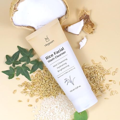Miniatura 8 de VEGREEN Gel facial espumoso de arroz, limpiador con pH equilibrado para pieles secas y sensibles, limpiador facial hidratante e iluminador para todo