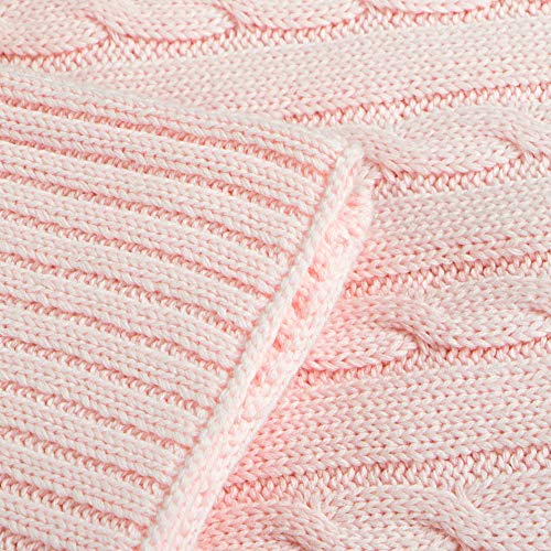 Image of NTBAY 100% Pure Cotton Cable Knit Toddler Blanket, Super Soft Warm Breathable 30x40 Baby Blanket for Crib, Stroller, Nursery, Travel, Newborn, 30x40 Inches, Baby Pink