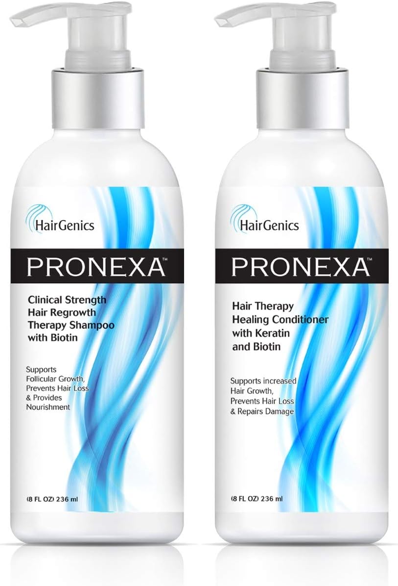 Hairgenics Pronexa Hair Growth & Regrowth Therapy Hair Loss Shampoo and Conditioner COMBO pack. 2 bottles, 8 fl oz per bottle. With Biotin, Collagen, and DHT Blockers for Thinning Hair.