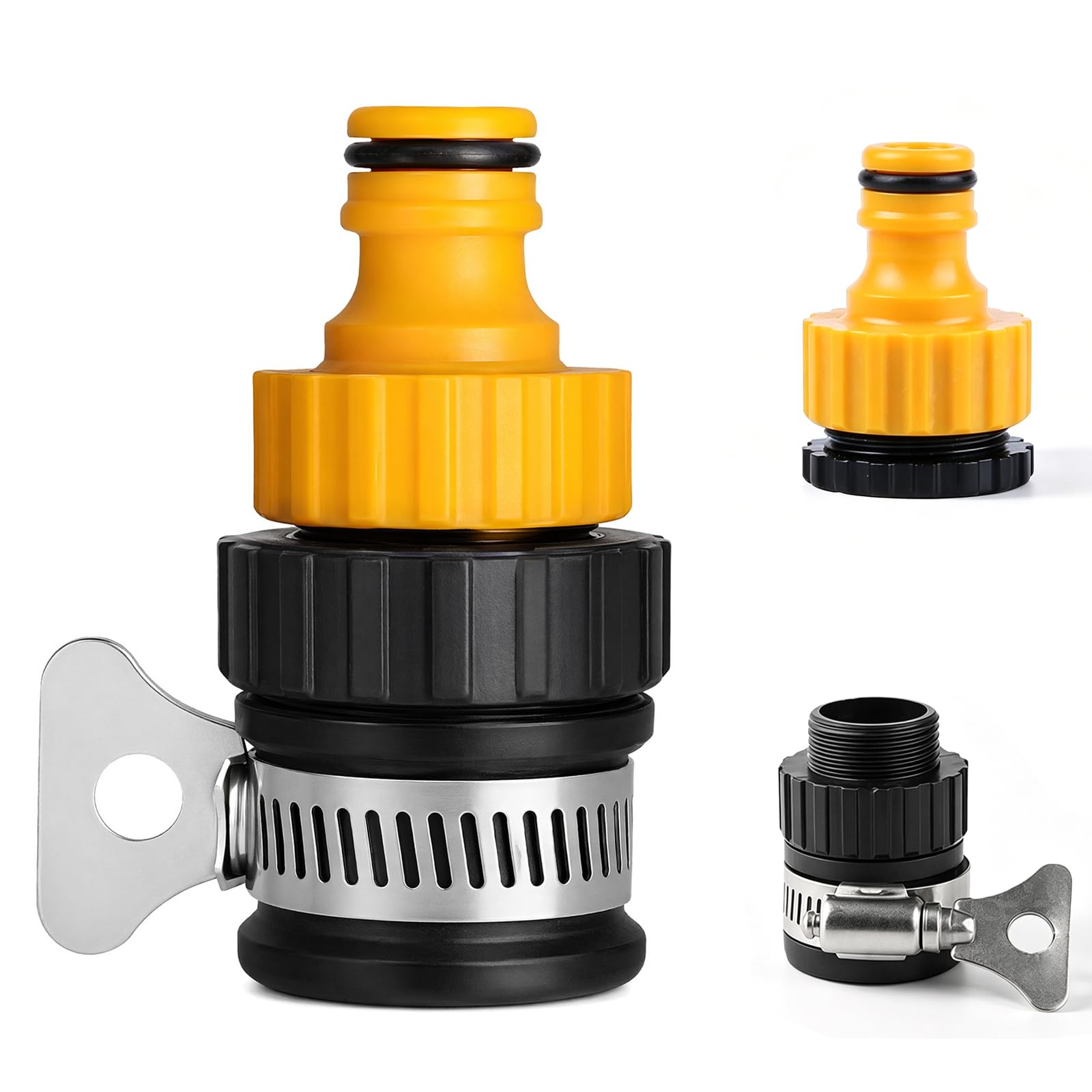 Universal Detachable Hose Tap Connector, 12-16mm Mixer Tap Adapter for Kitchen Bathroom Garden, Adjustable Stainless Steel Collar, Leakproof Indoor Outdoor Water Pipe Fitting, Easy Install