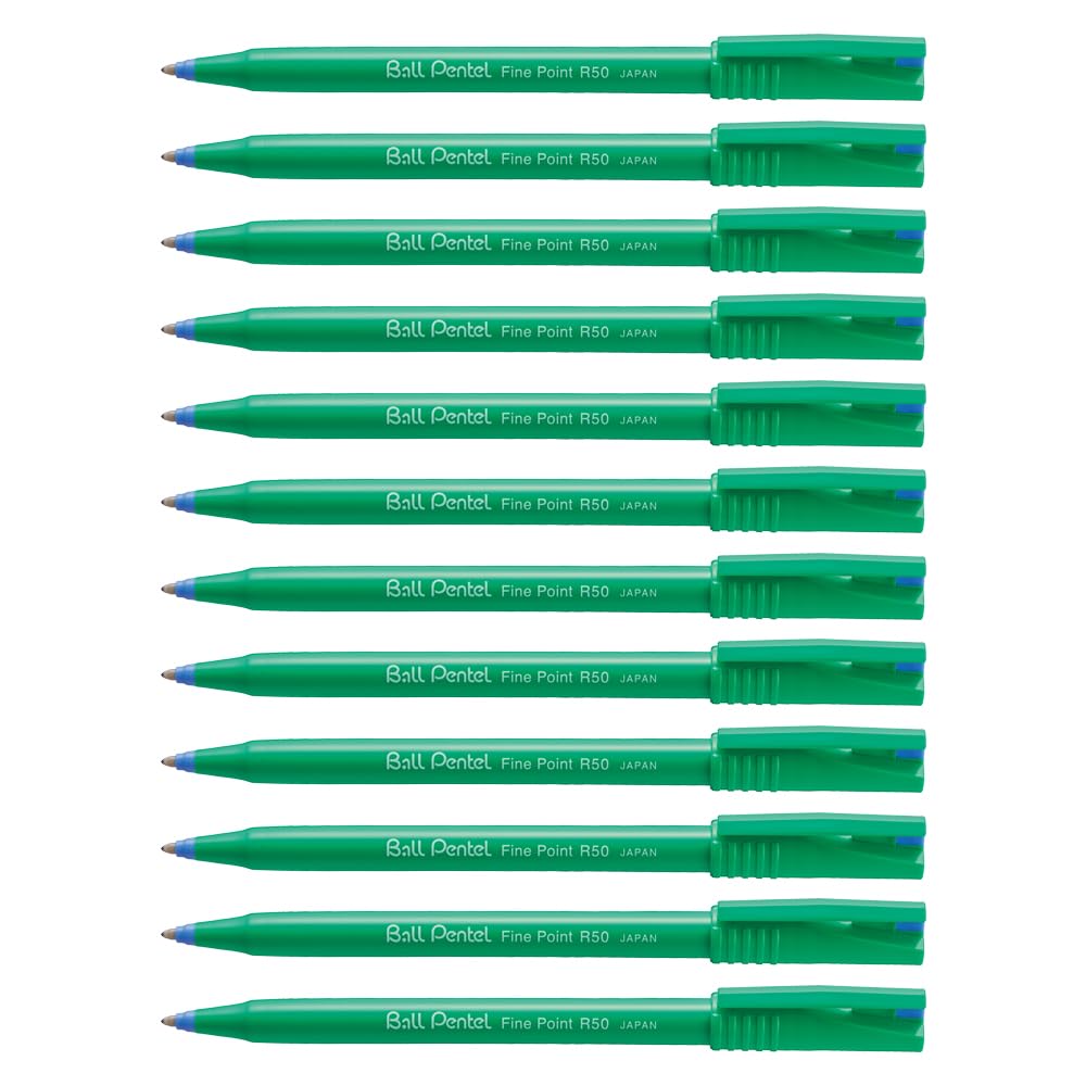 Pentel Zwarte R50 Rollerball balpen pennen fijn 0,8 mm gewatteerde penpunt 0 ,4 mm lijnbreedte 77% gerecycled (Pack van 3