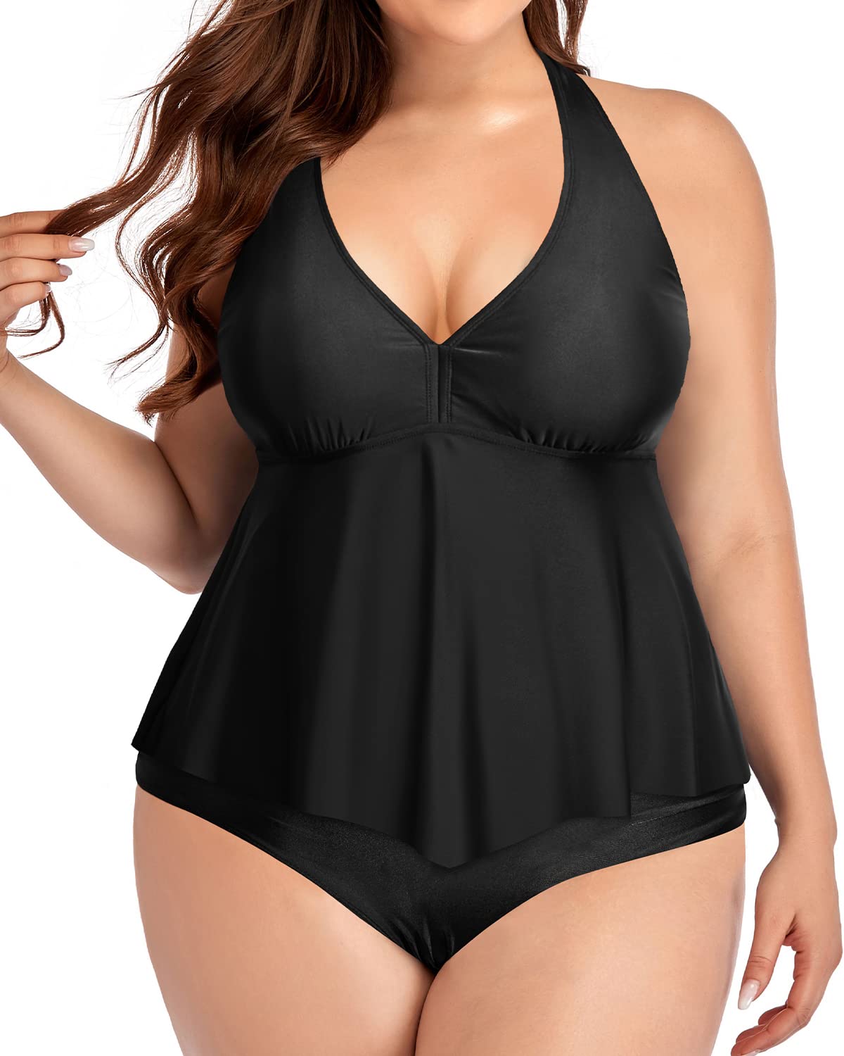 holipick Plus Size Two Piece Swimsuits High Waisted Bathing Suits for Women Tummy Control Halter Tankini Top with Bottoms-picture-35