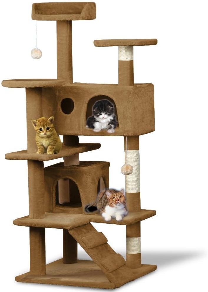 World Pride 52" Indoor Cat Tree/Tower Cat Scratching Post Activity Centre Cats House with Bed Brown
