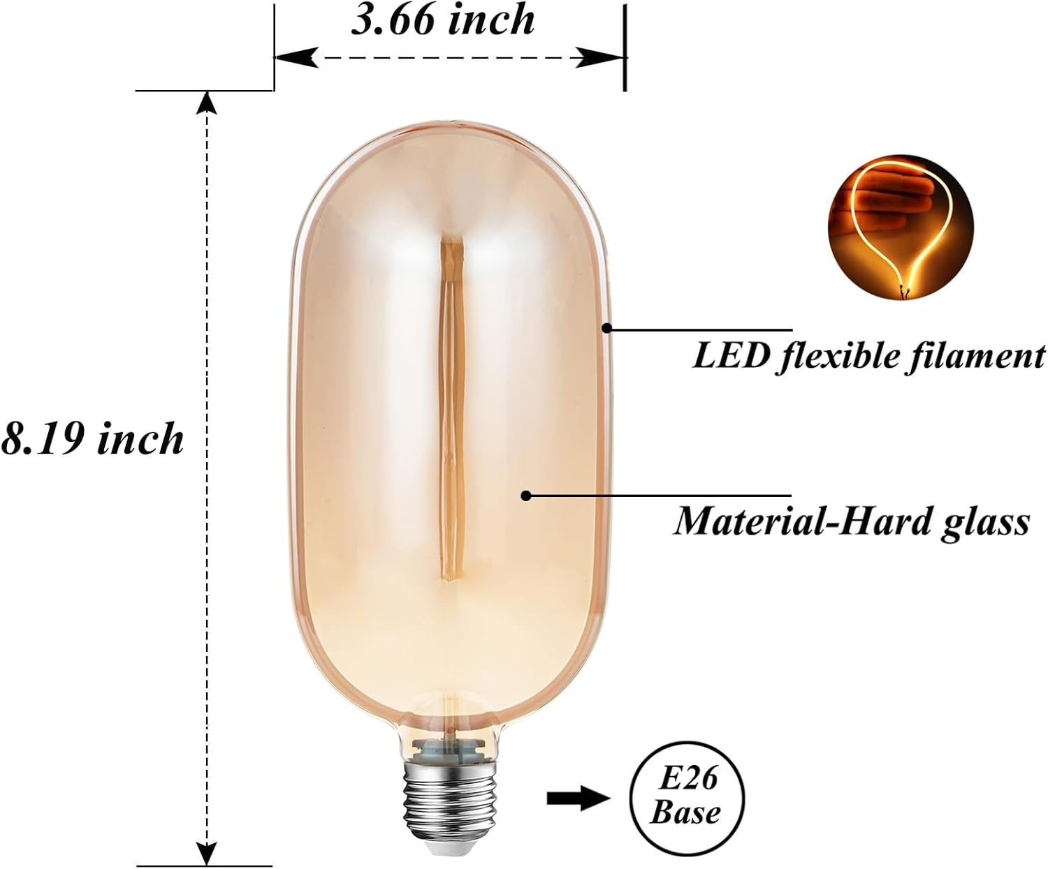 Sunaiony Large Decorative Light Bulb 40 Watt Equivalent, LED Dimmable 4W 2200K E26 Base Unique Edison Bulbs Amber Glass for Decorative