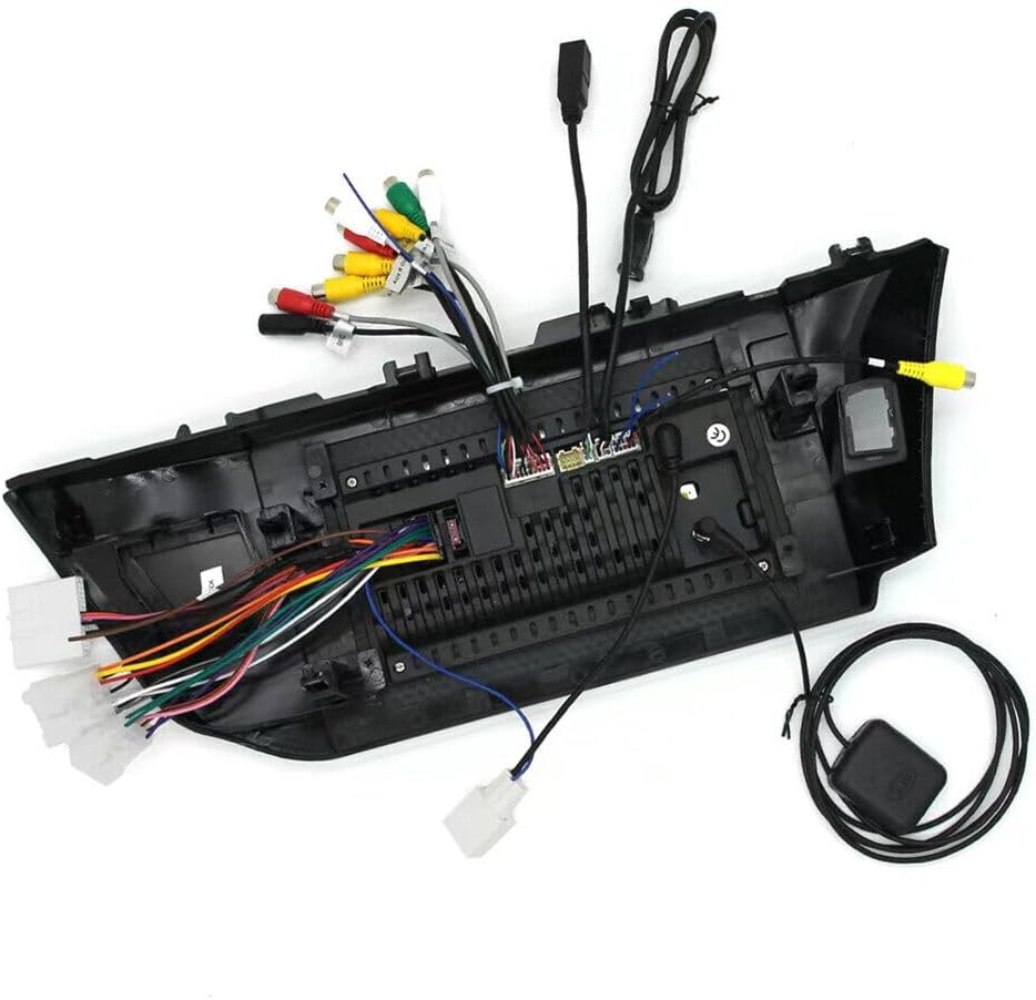 Whakamuri view of Aublinto car navigation unit with various cable connections