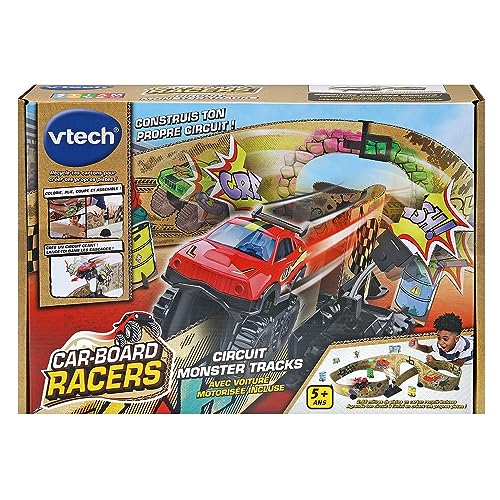 VTech - Car-Board Racers, Circuit Voitures Monster Tracks, Pistes de Course en Carton Recyclé* Extensibles à l’Infini avec Voiture Monster Truck Motorisé, Cadeau Enfant Dès 5 Ans - Contenu en Français