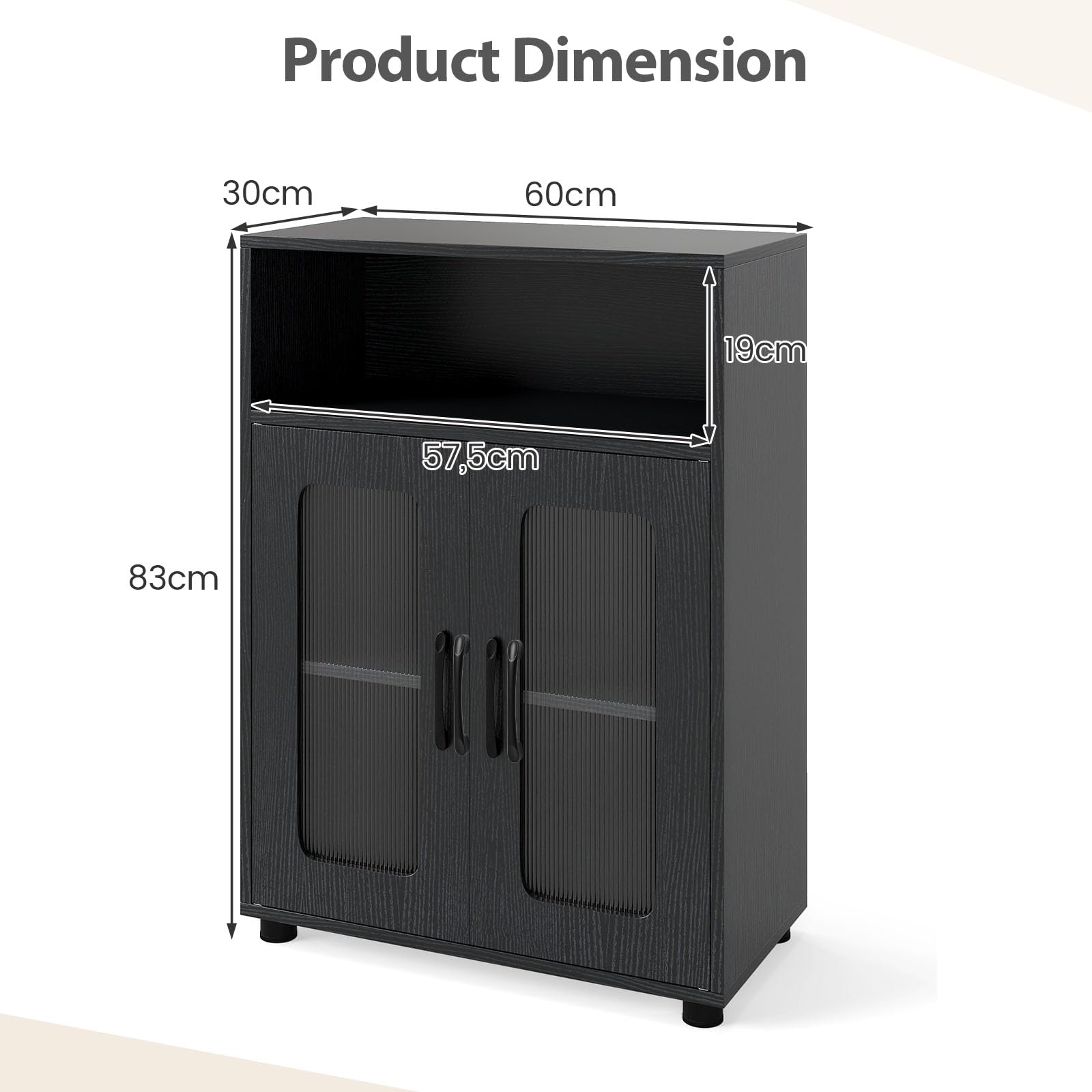 LIFEZEAL Armario de Baño Independiente con Estante Ajustable, Armario de Cocina con Compartimento Abierto, Mueble Ahorrador de Espacio para Salón Cocina y Baño, 60 x 30 x 83 cm (Negro)