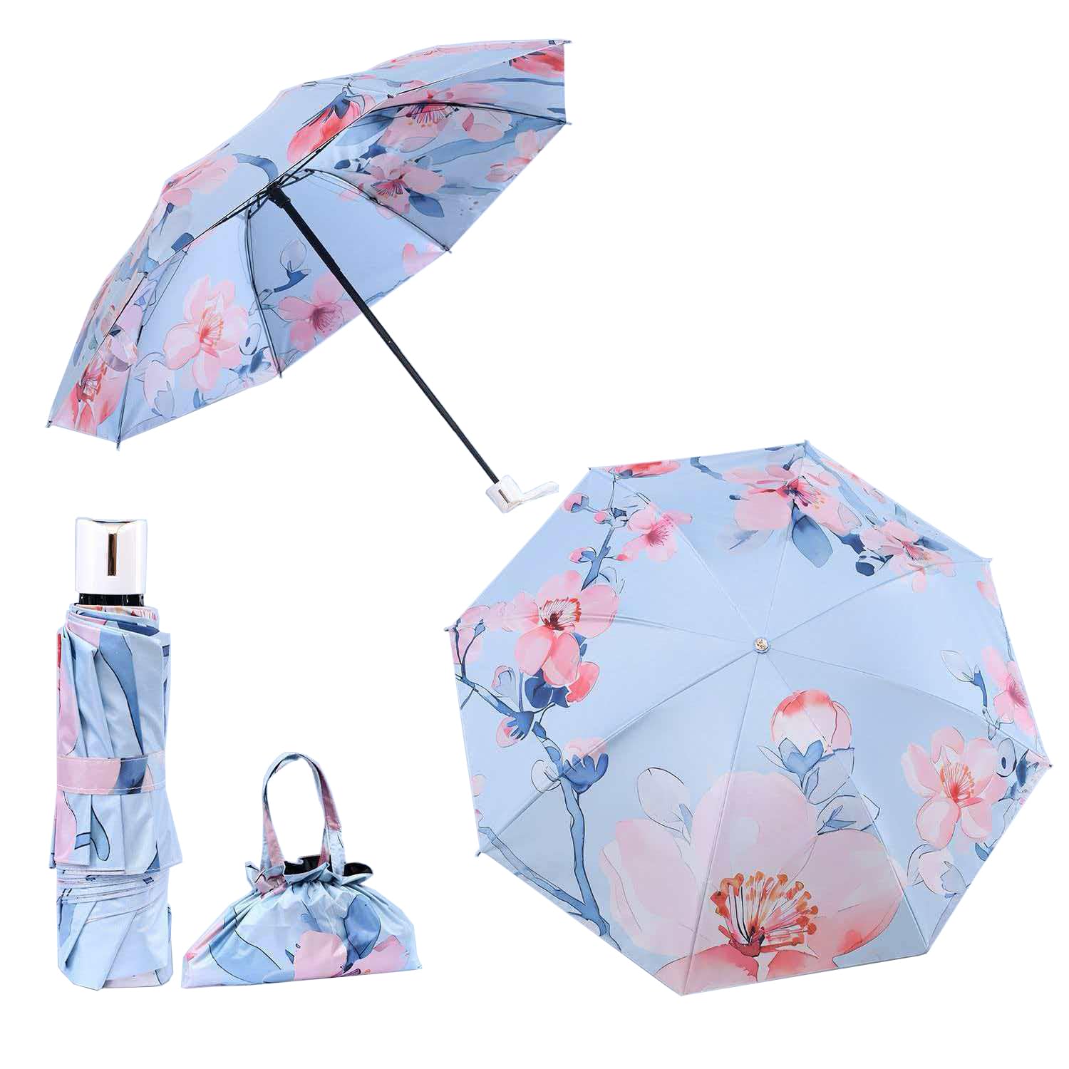 Maibar Sun Umbrella UV Protection Doubule Layer UPF 50 SPF 50 Flower Women Umbrellas Compact Folding Umbrella with Bag (1)