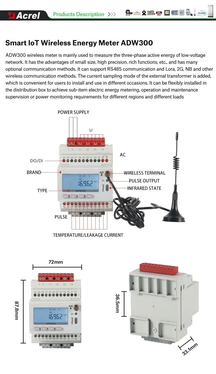 ADW300 Instrumenty elektryczne Trójfazowy inteligentny licznik energii elektrycznej Inteligentne cyfrowe liczniki energii(ADW300 z WiFi)