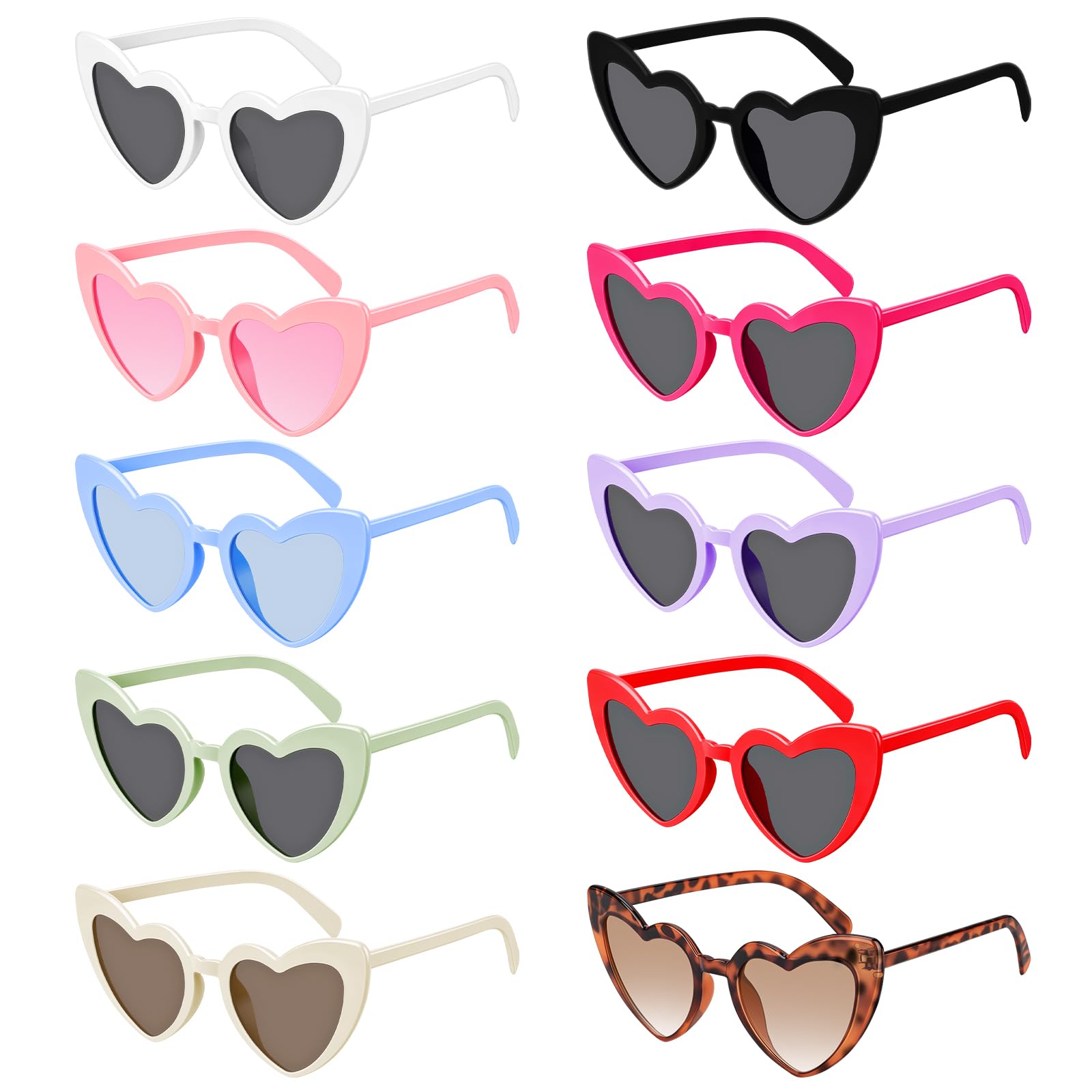 SelfTek 10 Pack Heart Glasses Multicolor Vintage Heart Shaped Party Glasses