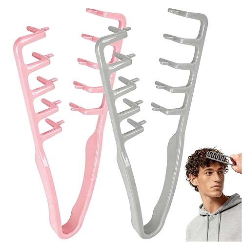 Peine de textura 2 peines de dientes anchos para hombres y mujeres, peine de pelo rizado esponjoso para volumen y separación de flecos (gris + rosa)