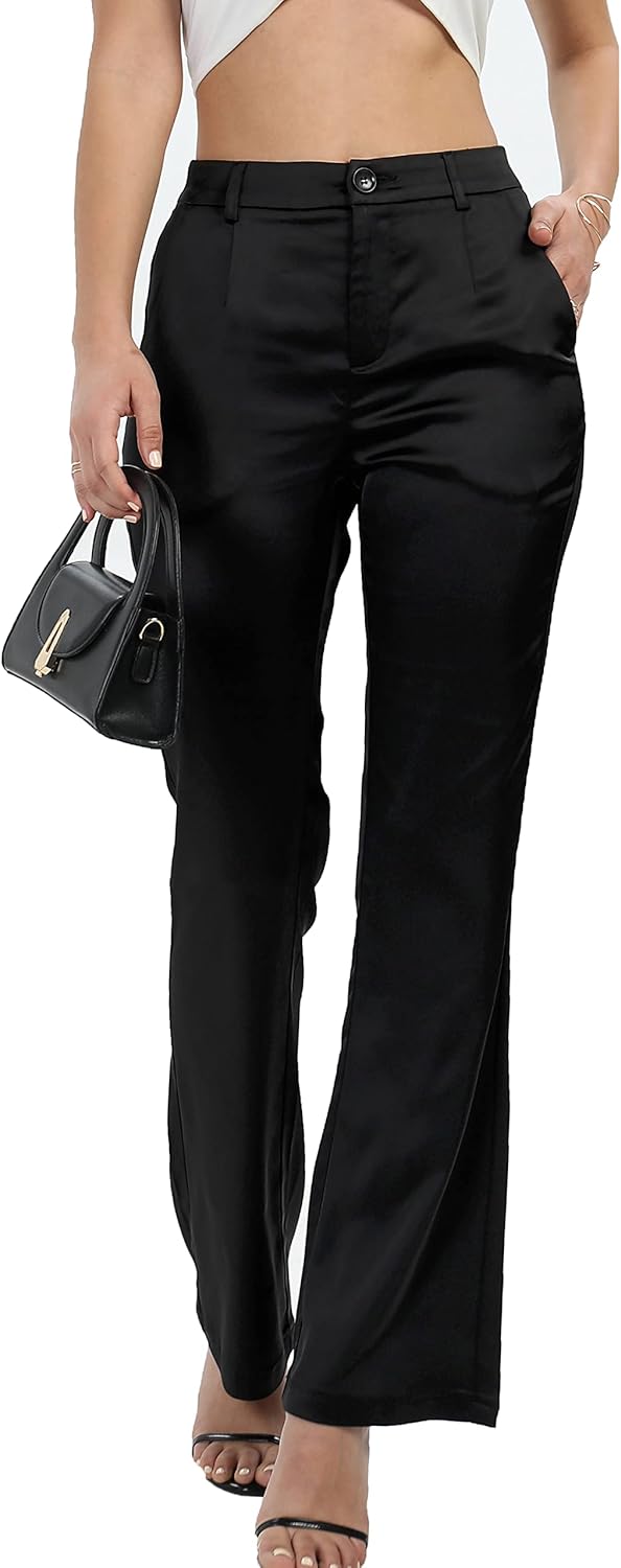 レディースフレアブーツカットドレッシーベルボトムナイトアウトパーティーサテンビジネススーツパンツ