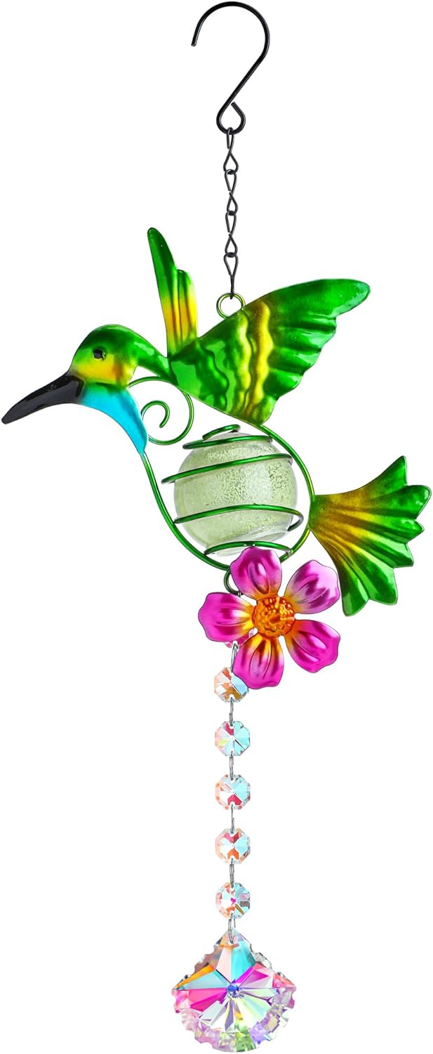 Stained Metal Hummingbird Suncatcher, Window Crystal Prisms Sun Catcher Hanging
