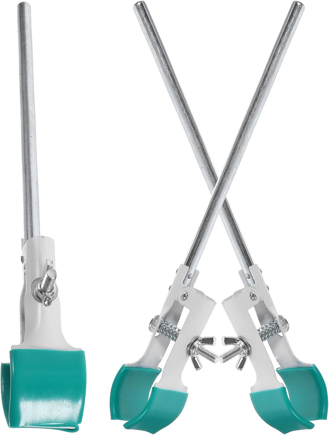 3pcs Laboratory Flask Clamp Set with Green Coated Tube Holders, round Bottom and Triangle Flask Clips for Chemical Bottle Fixing and Lab Experiment Support