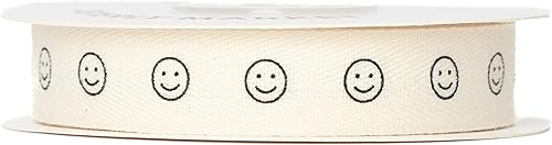 Cinta de algodón de espiga personalizada, cinta de regalo natural de 58 pulgadas con impresión de cara sonriente, 10 yardas