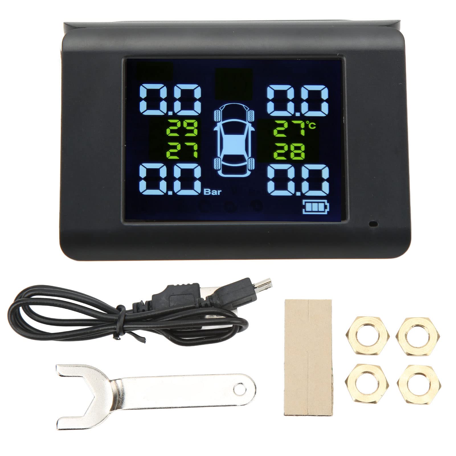 Focket Reifendrucküberwachungssystem, Drahtloses Solar-TPMS-Reifendrucküberwachungssystem mit 4 Externen Sensoren, LCD-Display, Echtzeit-Druck- und Temperaturwarnungen für Auto, Wohnmobil