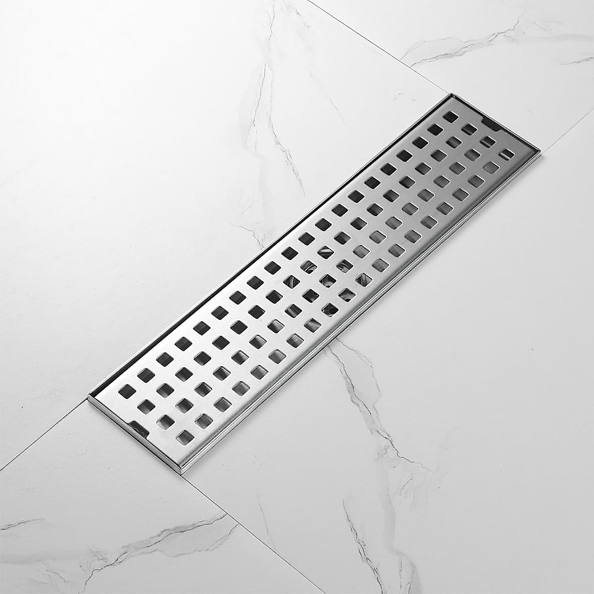 Stainless Steel Rectangular Floor Drain, 6.8×30cm Bathroom Floor Drain, Bathroom Drainage And Odor-Proof, With Hair Filter, Removable Cover Grille (Silver)