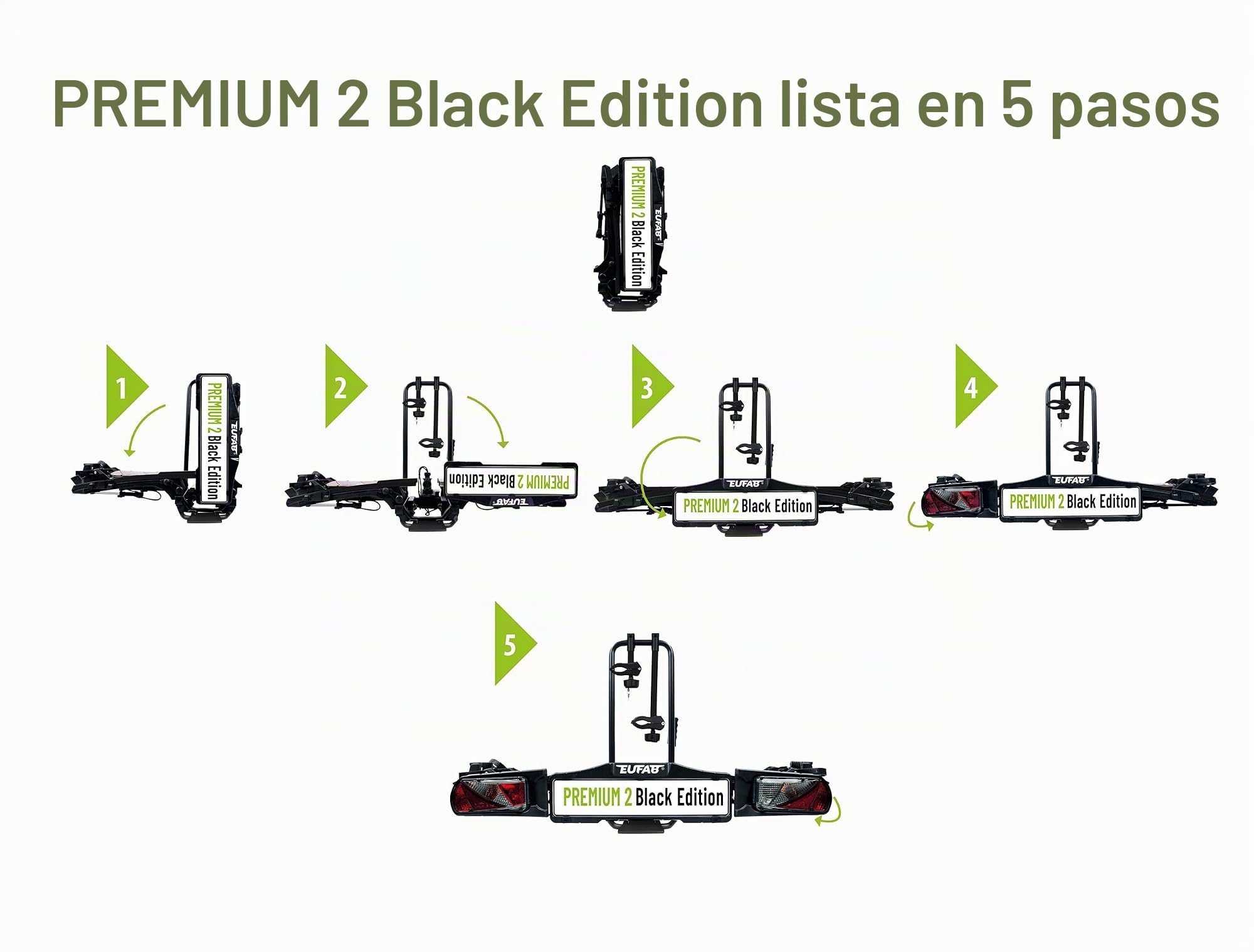 EUFAB Portabicicletas 11648ON Premium de 2" Black Edition, Apto para Bicicleta eléctrica, Completamente premontado, antirrobo, para 2 Bicicletas, para Enganche de Remolque, Color Negro