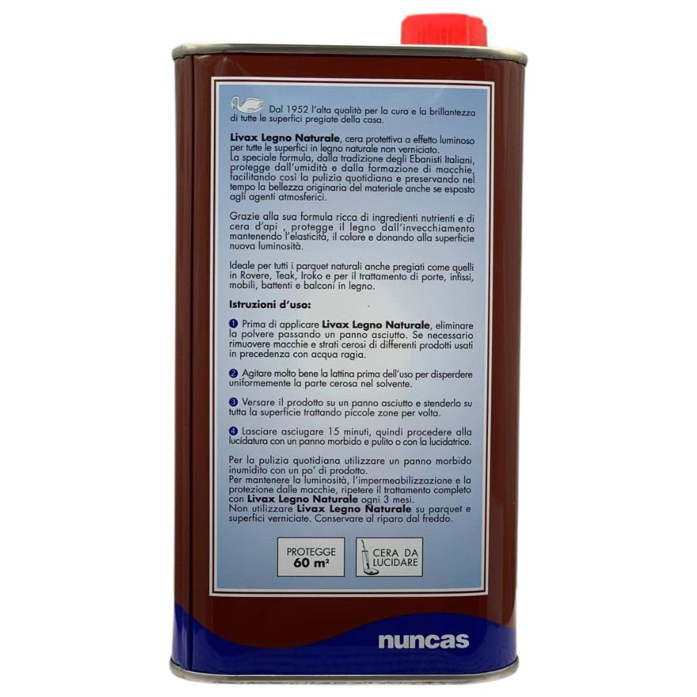 2X Cera per Parquet Naturali e Mobili, Formula Classica Impermeabilizzante, Nutre, Protegge, Lucida, 1000ml