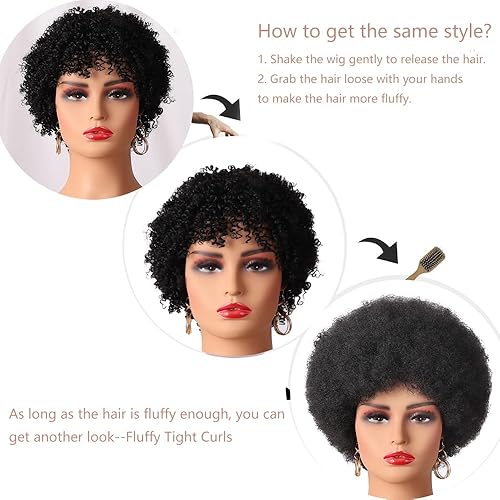 Miniatura 5 de Poditom Pelucas de cabello humano corto y rizado para mujeres negras, peluca corta afro rizada, pelucas de cabello humano virgen brasileño con
